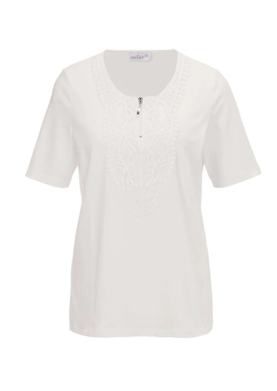 Rundhalsshirt mit Häkelspitze