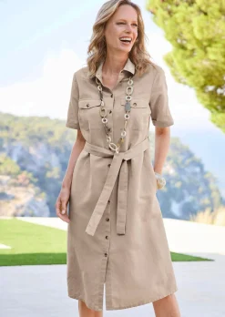 Safarikleid aus Baumwolle und Leinen