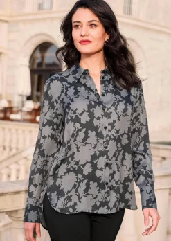 Satin-Bluse mit Blumenmuster
