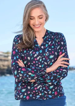 Satin-Bluse mit Smok-Details