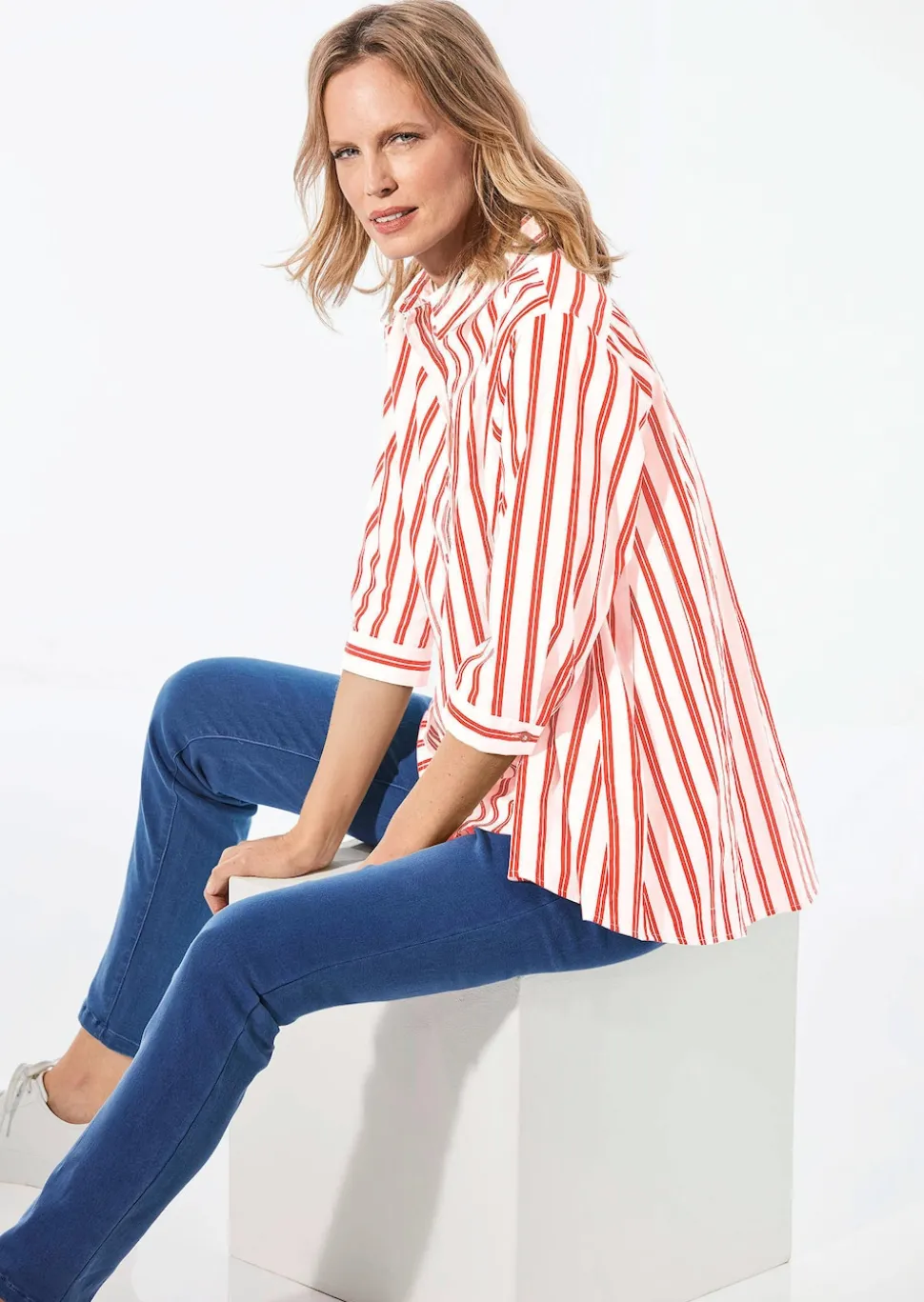 Schlichte Baumwoll-Bluse mit 3/4-Arm