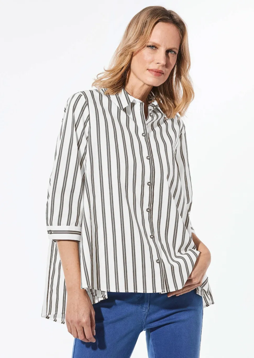 Schlichte Baumwoll-Bluse mit 3/4-Arm