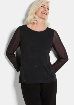 Shirt aus Mesh mit Glitzersteinen