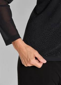 Shirt aus Mesh mit Glitzersteinen