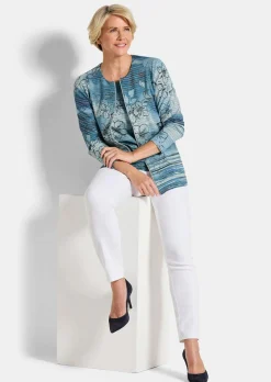 Shirtjacke aus geringeltem Struktur-Jersey