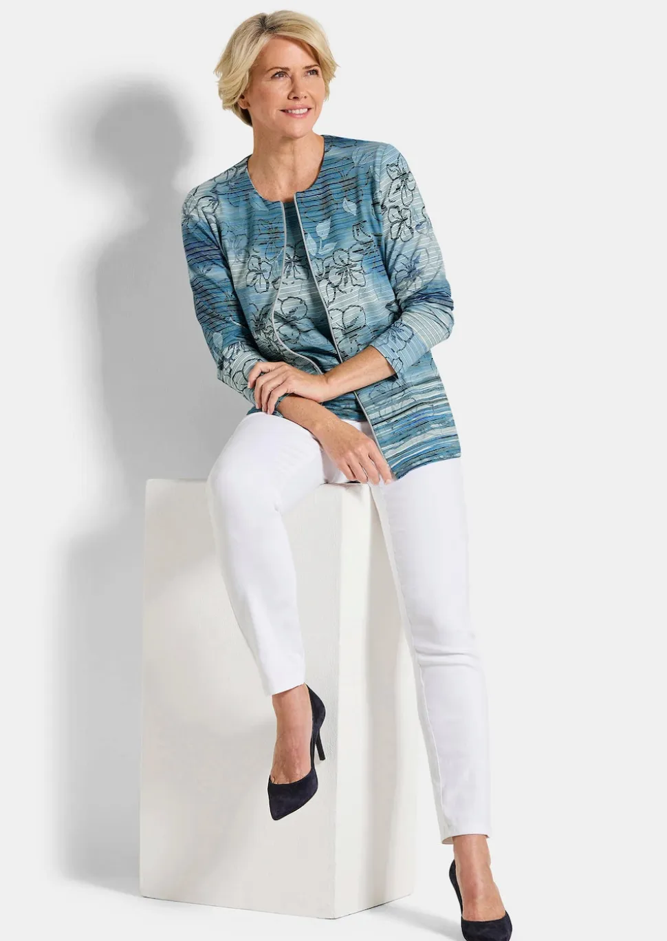 Shirtjacke aus geringeltem Struktur-Jersey