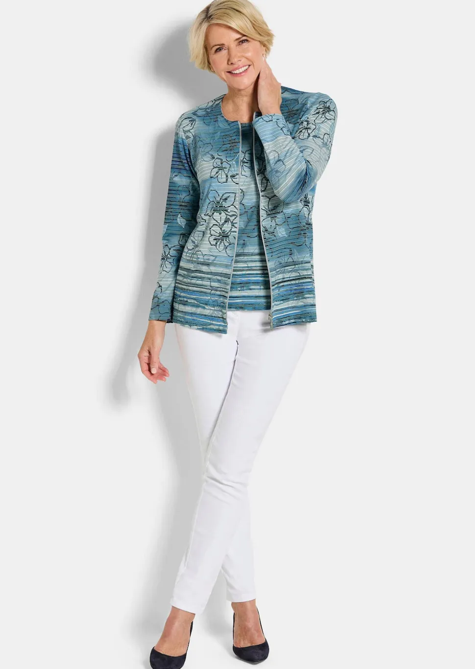Shirtjacke aus geringeltem Struktur-Jersey