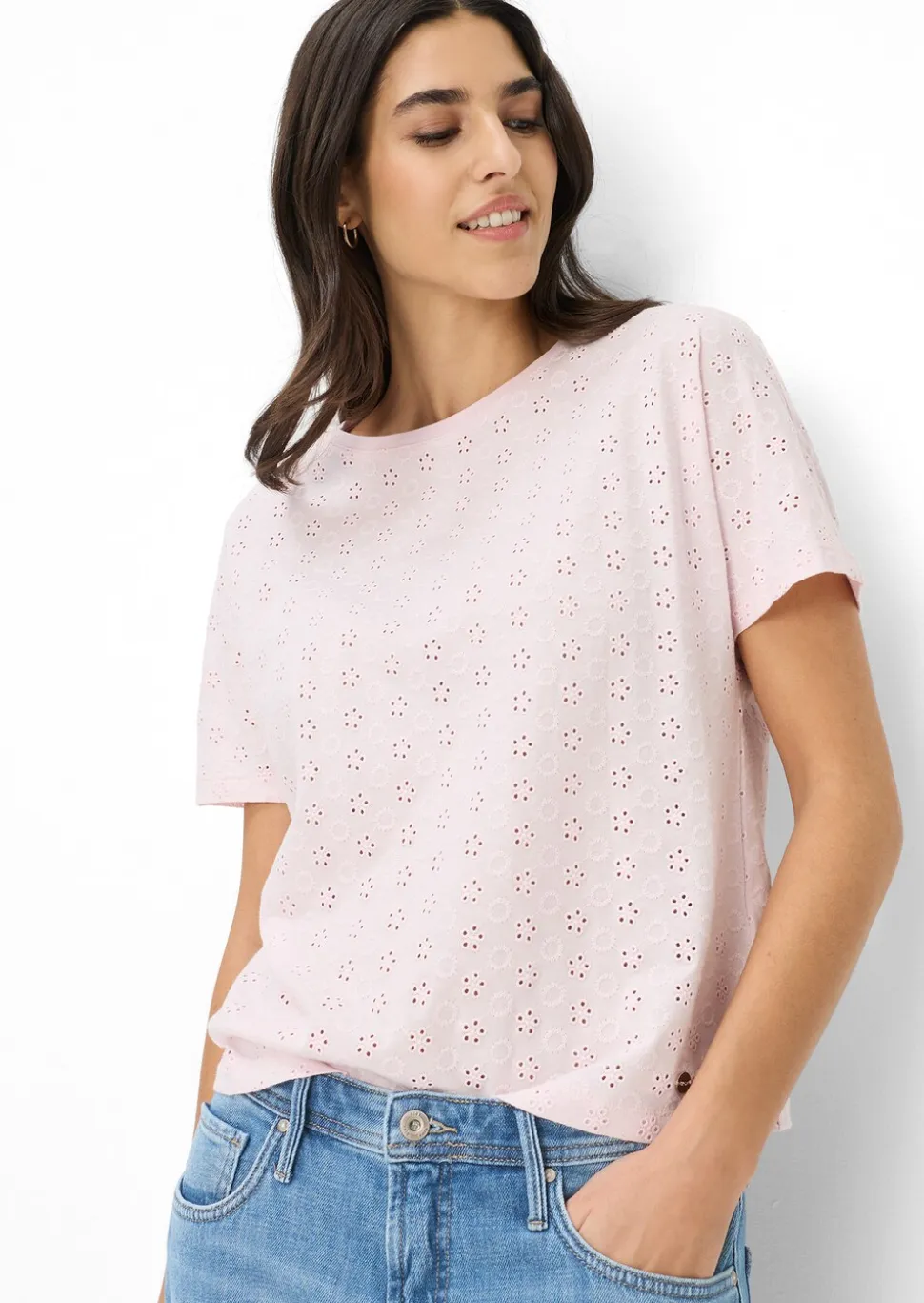 Shirt mit Lochstickerei aus reiner Baumwolle