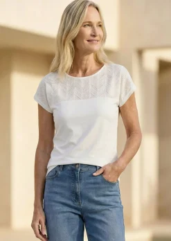 Shirt mit Spitze aus Baumwolle und Jersey