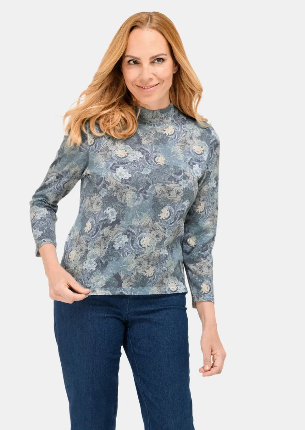Stehbundpullover mit farbharmonischem Druck