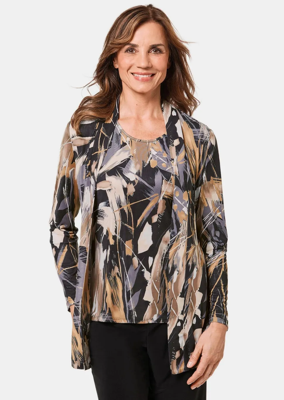 Stretchbequeme Slinky-Longjacke mit aufregendem Druck