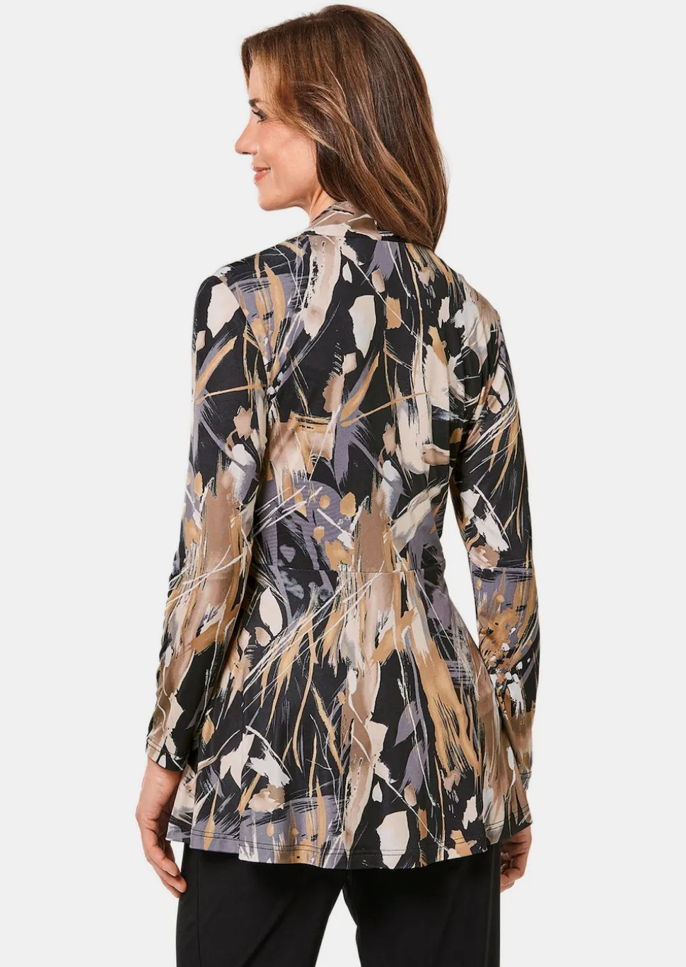 Stretchbequeme Slinky-Longjacke mit aufregendem Druck