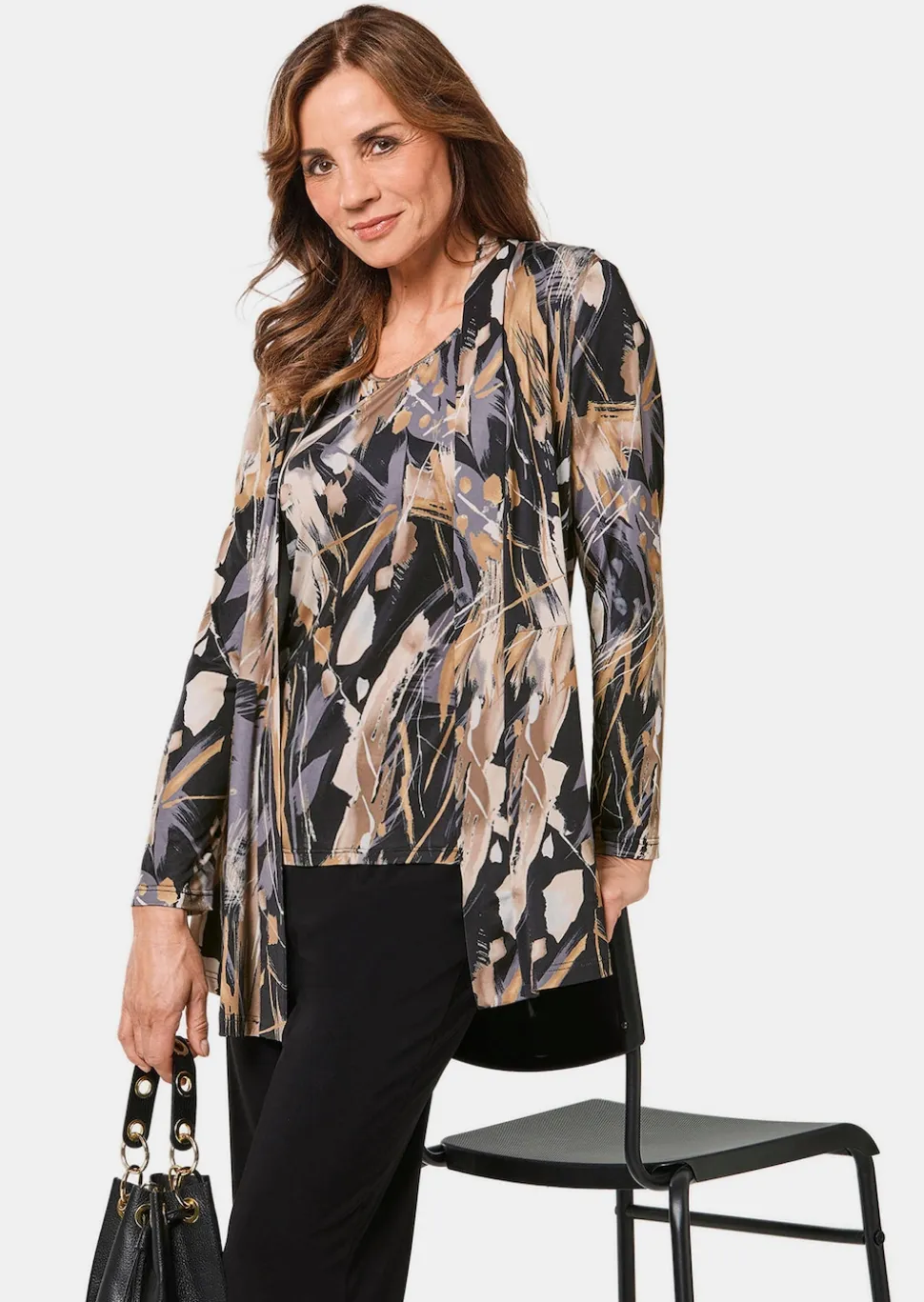 Stretchbequeme Slinky-Longjacke mit aufregendem Druck