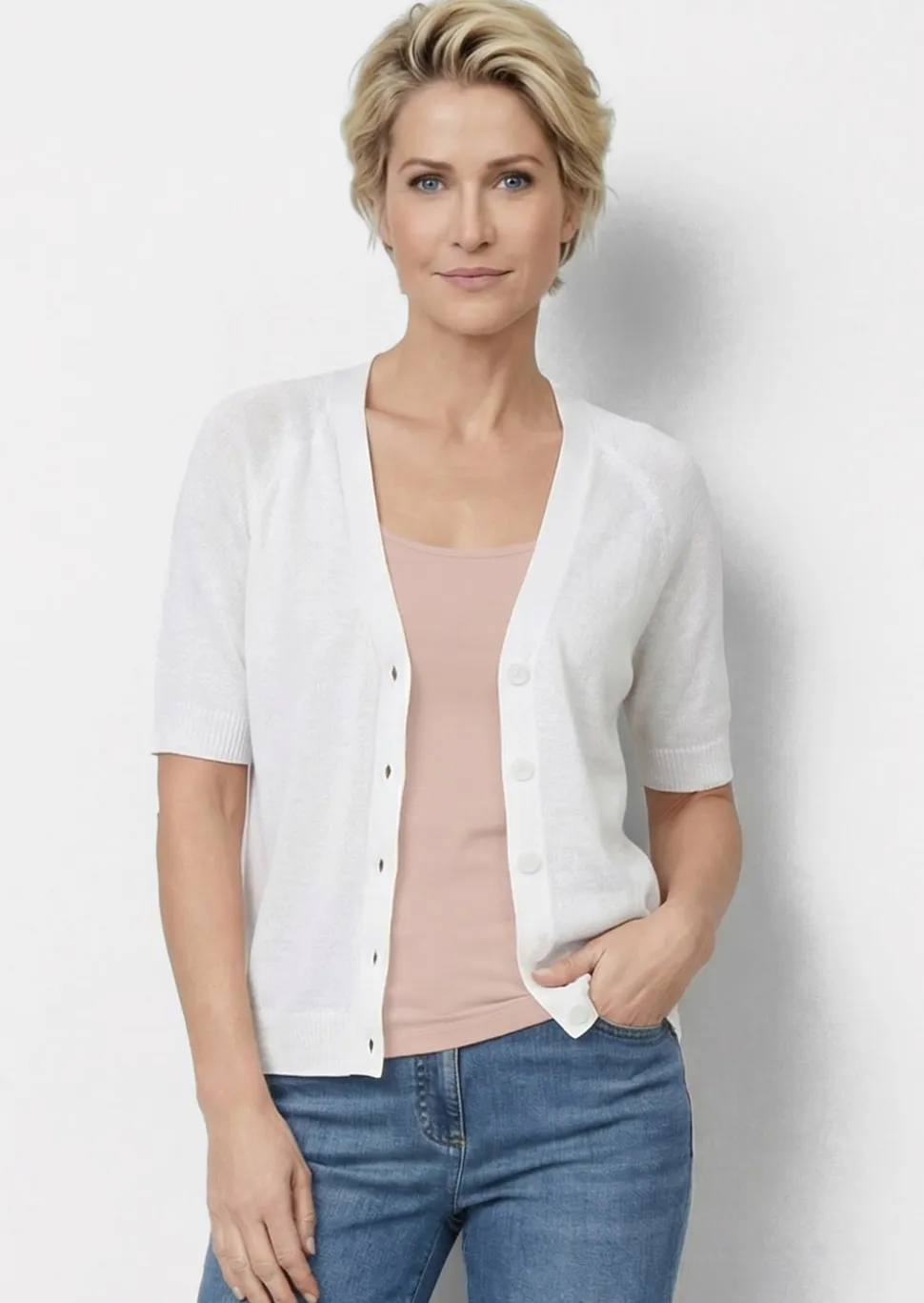 Strickjacke aus kühlem Bändchengarn