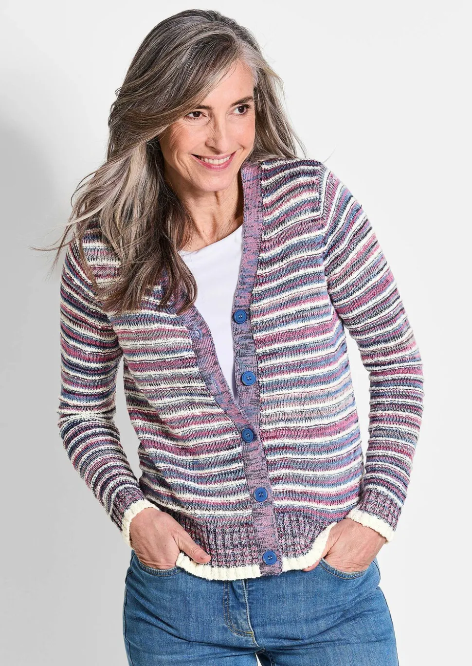 Strickjacke im Multicolor-Ringelmuster