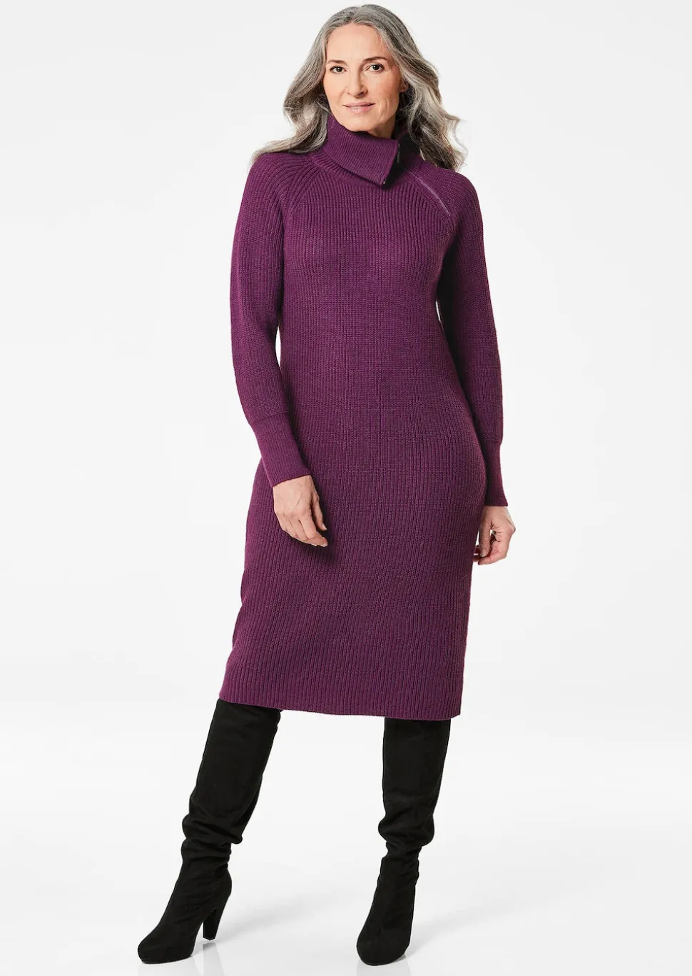 Strickkleid mit raffiniertem asymmetrischem Kragen