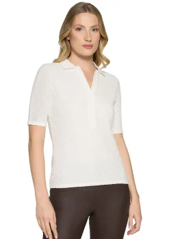 Struktur-Poloshirt mit Strickkragen