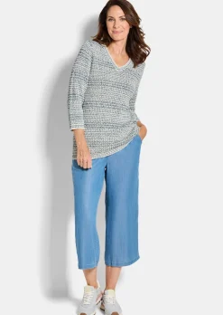 Struktur-Strickpullover mit V-Ausschnitt