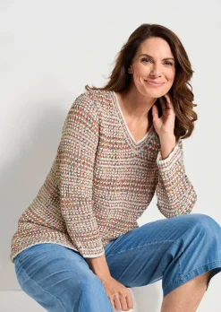 Struktur-Strickpullover mit V-Ausschnitt
