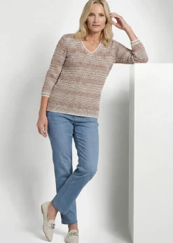 Struktur-Strickpullover mit V-Ausschnitt