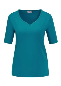 T-Shirt mit charmantem Ausschnitt und Schmucksteinchen