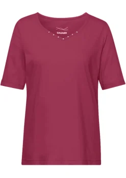 T-Shirt mit charmantem Ausschnitt und Schmucksteinchen
