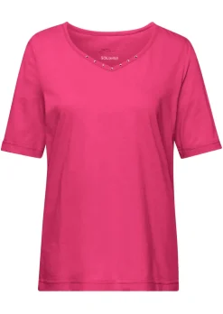 T-Shirt mit charmantem Ausschnitt und Schmucksteinchen