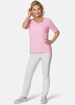 T-Shirt mit charmantem Ausschnitt und Schmucksteinchen