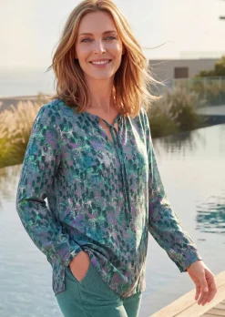 Viskose-Bluse mit Rundhals und Bindeband