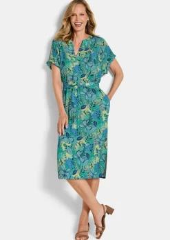 Viskose-Kleid mit Bindegürtel