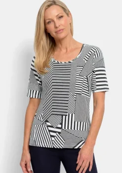 Viskoseshirt mit abstraktem Streifendruck