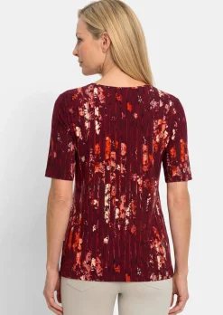 Viskoseshirt mit Blüten und Längsstreifen