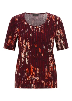 Viskoseshirt mit Blüten und Längsstreifen