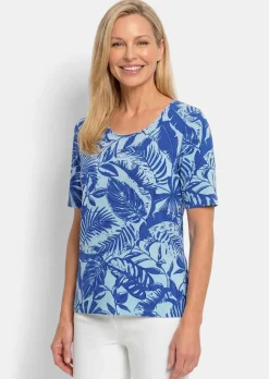 Viskoseshirt mit grafischem Blättermuster