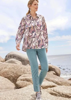 Weite Hemdkragenbluse mit Paisley Muster